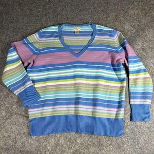 Vintage St John's Bay Sweater Women’s 2X Y2K Cotton Multicolor Striped V Neck